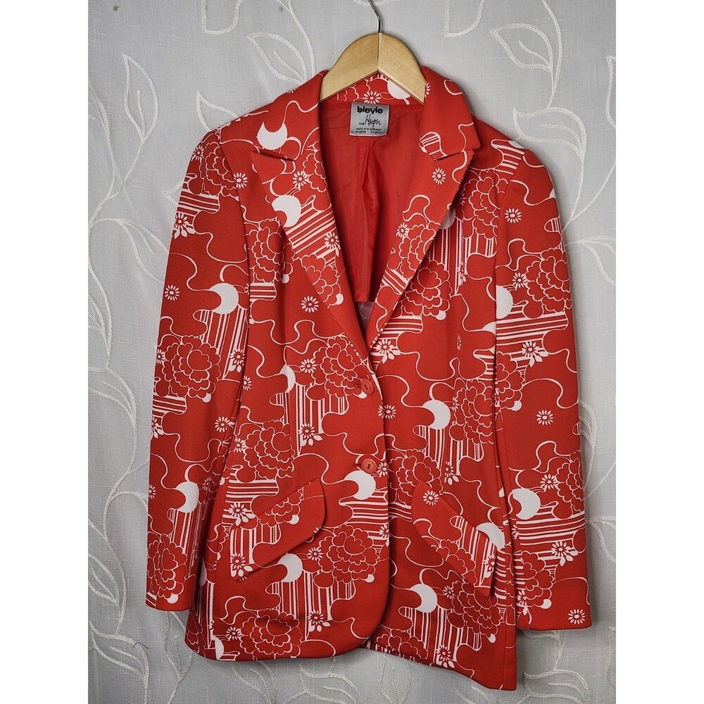 Vintage 60s 70s Bleyle for Hooper Orange Polyester Blazer Womens S Mod Hippie
